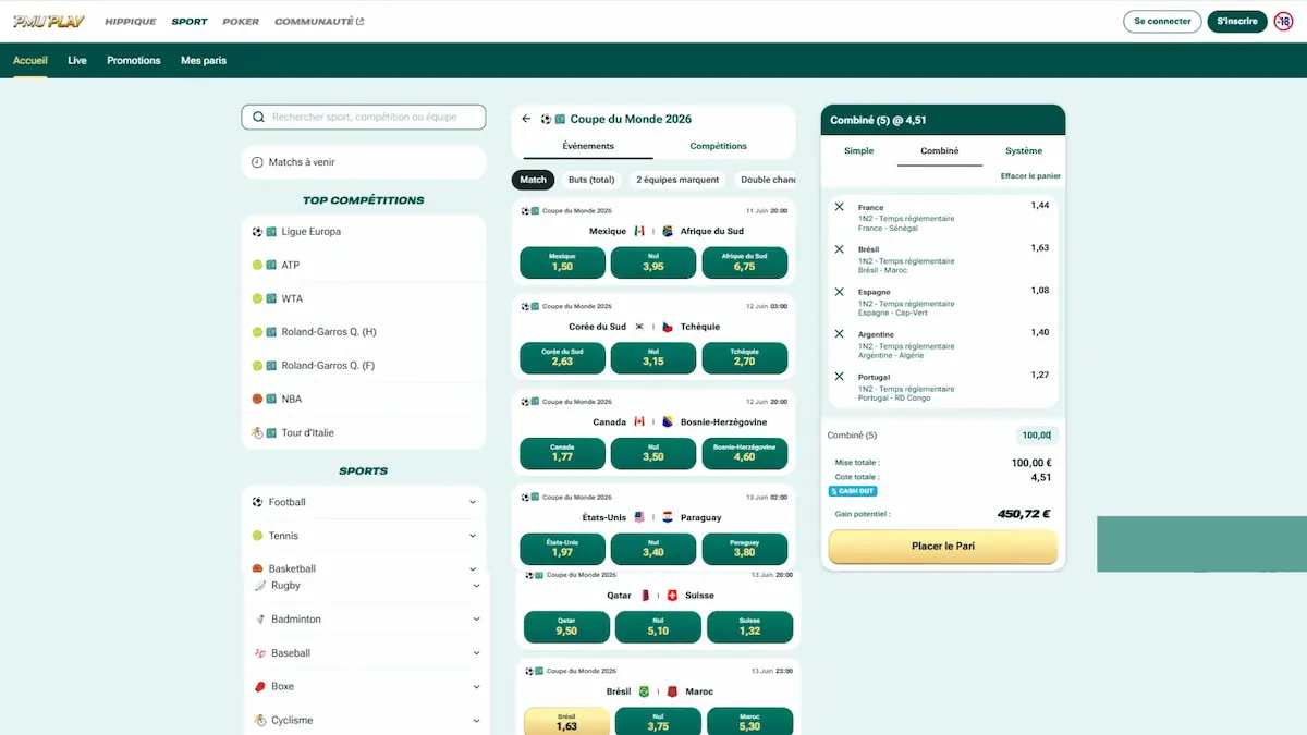 Interface PMU Sport Mondial 2026